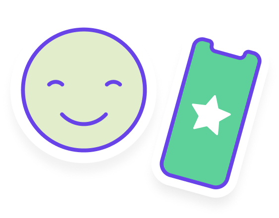 An illustration of a smiley face next to a smart phone.