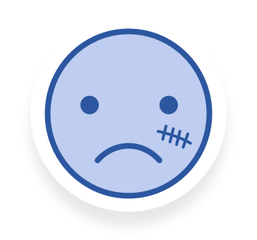 An illustration of a sad face with a scar on it's cheek.