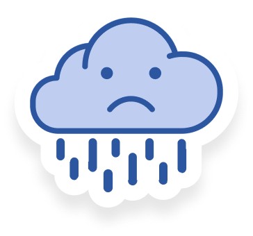 An illustration of a rain cloud with a sad face on it.