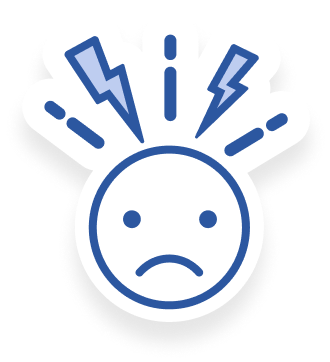 An illustration of a distressed face with lightning bolts and lines coming off of it.