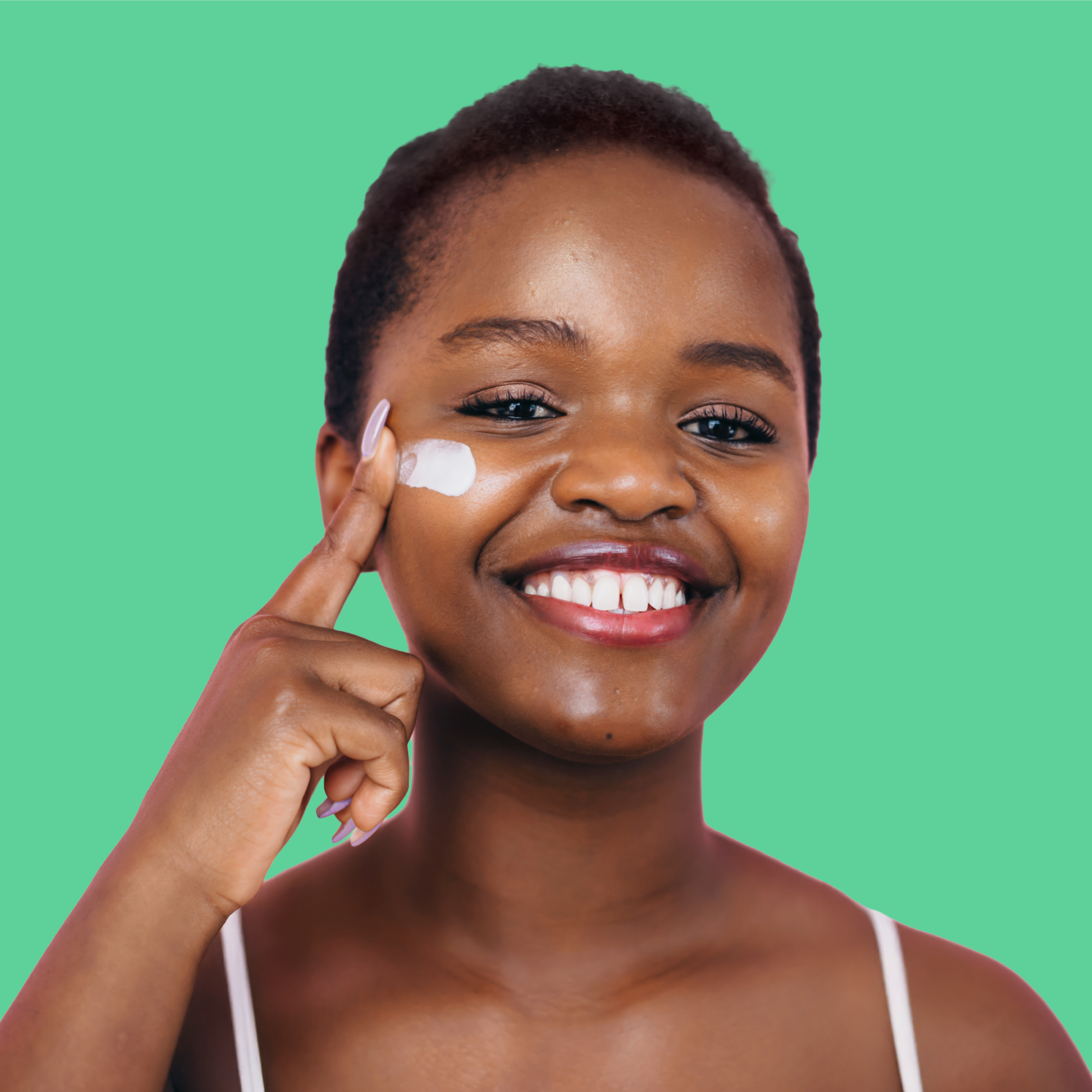 A photo of a person applying TWYNEO cream on their face.